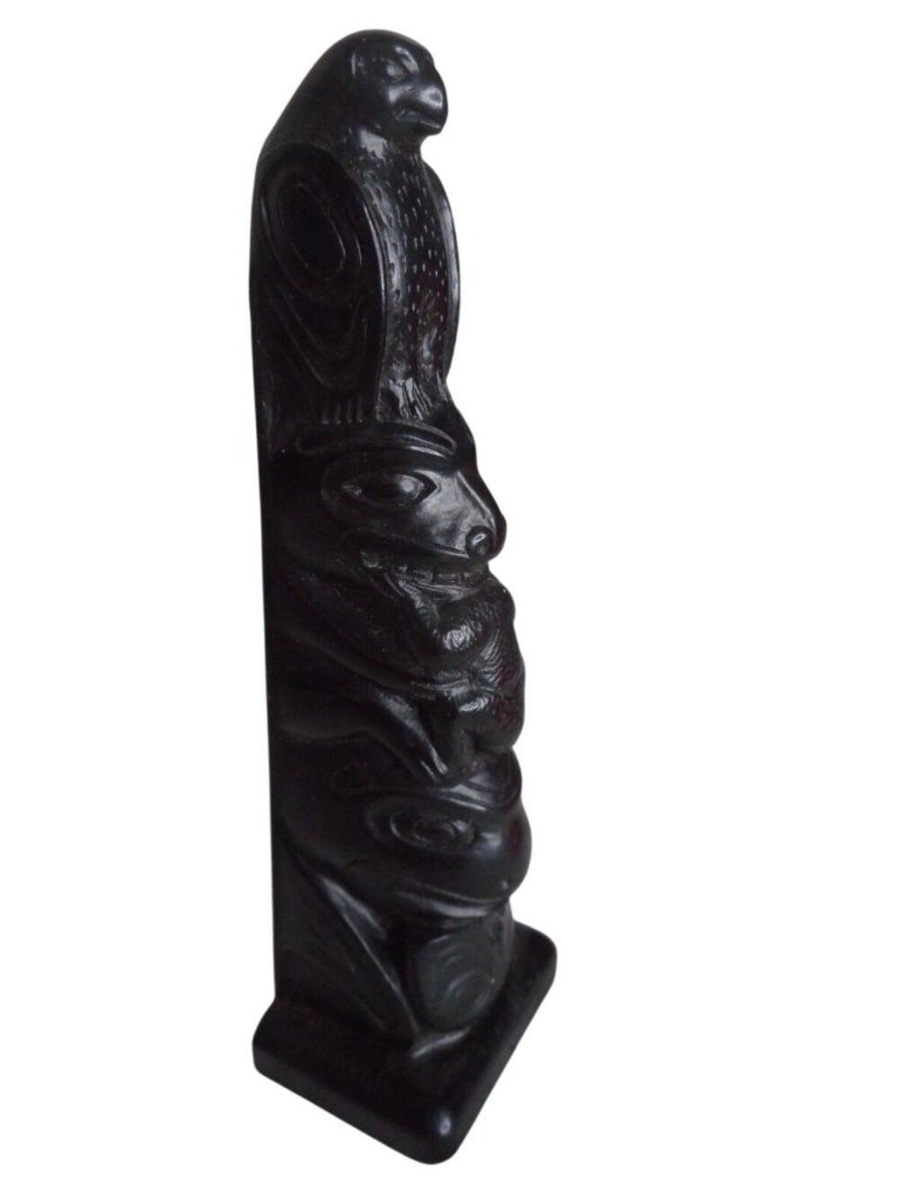 Vintage Black 5" Totem Pole BOMA Canada Raven Frog Beaver Resin Cast - Picture 2 of 7